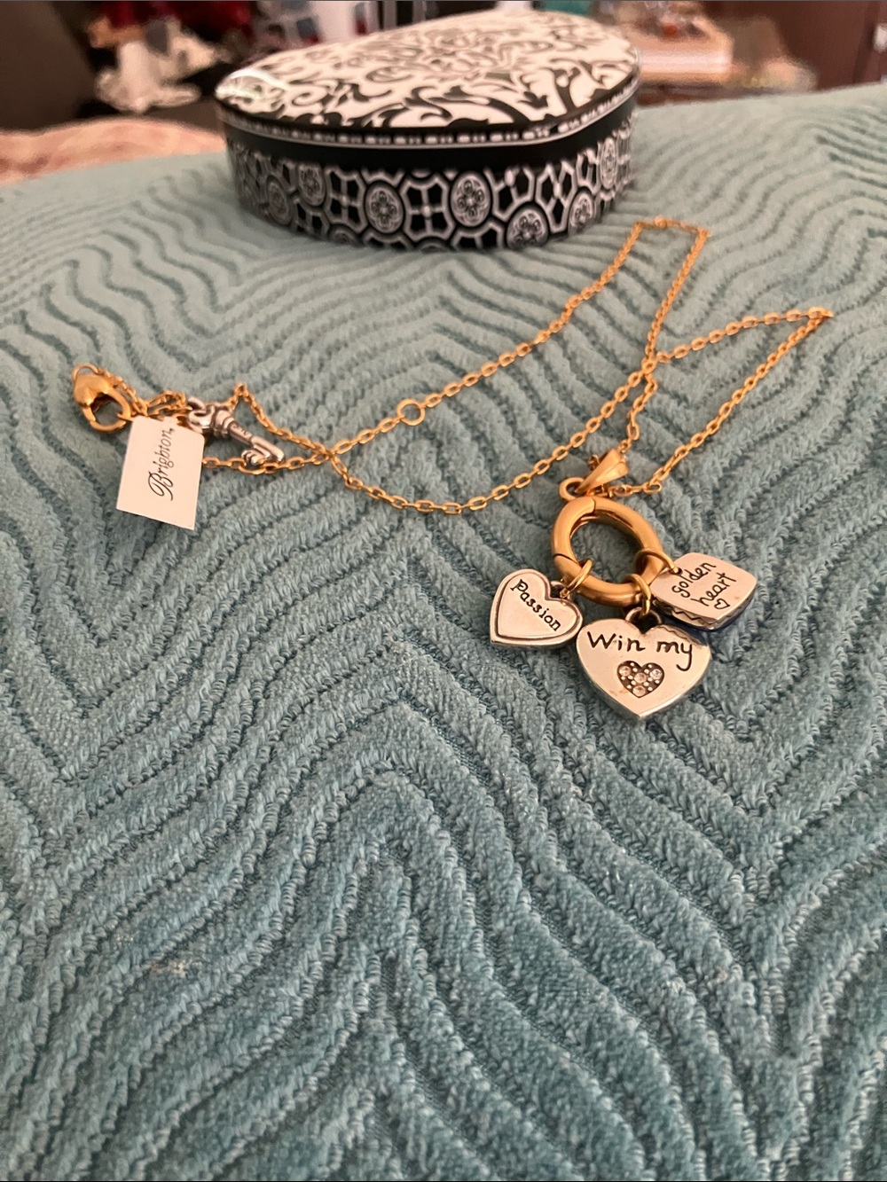 Brighton Gold-Tone Necklace with Red and Blue Heart Charms - Picture 6 of 6